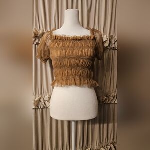 Elegant Tan Smocked Women's Top